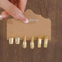 3-9 Pairs Exaggerated Bohemian Vintage Gold Geometric Wave Hoop Earrings Set, Suitable For Women's Daily Wear, Oversized Vintage Earring Set, Great Gift For Family And Friends