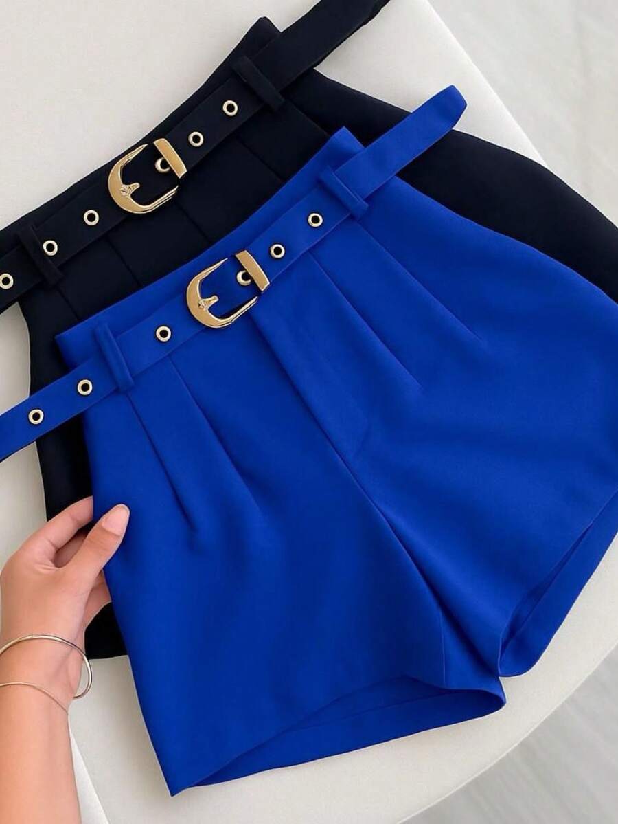TAILORED SHORTS WITH LINED BELT FASHION BLOGGER - Royal Blue - View 1