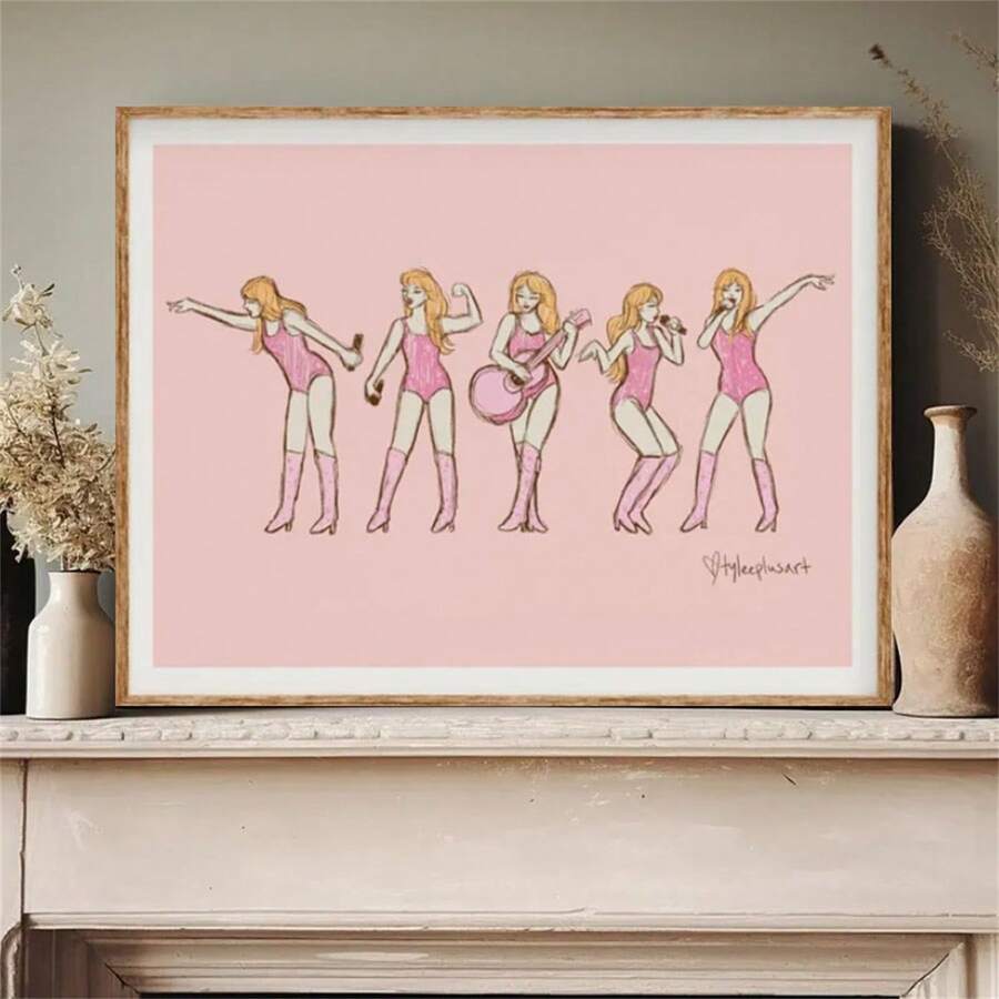 1 Stück Taylor inspirierter Kunstdruck, Taylor Wandkunst, Rosa Zimmer Wandkunst, Poster für Mädchenzimmer, verspielter Kinderdruck, Mädchenzimmer Wandkunst, Wanddekoration, moderne minimalistische Stil Poster, Wohnzimmer und Zimmer Dekoration, Badezimmer Dekoration, ideales Geschenk, ohne Rahmen