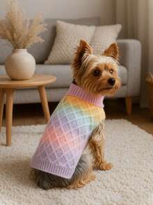 1pc Soft Knitted Gradient Color Sweater With Hoodie, Suitable For Cats And Dogs In Autumn And Winter - Multicolor - View 7