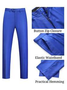 Mens Suit 3 Piece Slim Fit Double Breasted Vest Men's Suits Tuxedo Set Casual Jacket Blazer Vest Pants Groom Wedding - Xanh đậm - Xem 3