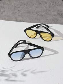 2 PIEZAS Gafas de aviador vintage de acrílico para hombres con setas de moda en color negro, con bisagras de metal y lentes tintadas. Adecuadas para vacaciones, salidas y accesorios de viaje