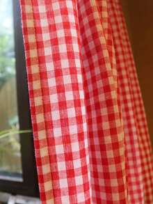 1pc American Country Style Red & White Plaid Half Curtain, Classic Checkered Pattern, Suitable For Decoration Of Small Windows In Cabinets, Cafes, Kitchens, Farmhouses, Doorways And More - Red and White - View 9
