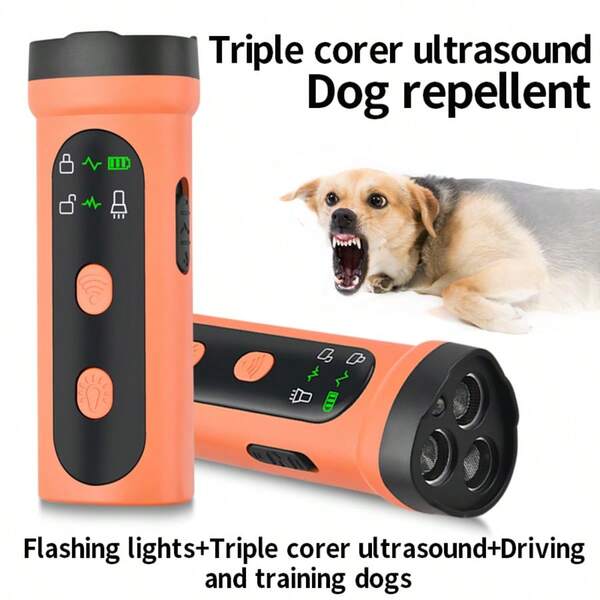 New Ultrasonic Dog Repeller, 3-Probe Strobe Light Anti-Barking Device, Rechargeable Outdoor Deterrent For Large & Small Dogs, Cats