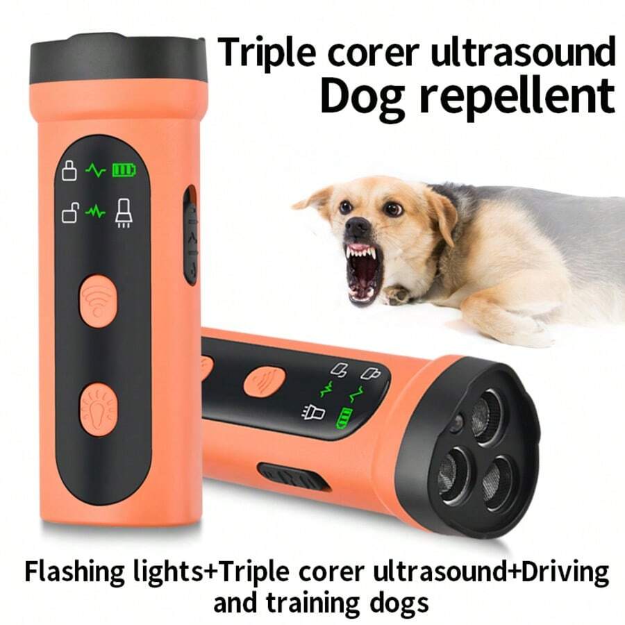 New Ultrasonic Dog Repeller, 3-Probe Strobe Light Anti-Barking Device, Rechargeable Outdoor Deterrent For Large & Small Dogs, Cats