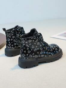 1双女童休闲街头风圆头平底踝靴，侧拉链设计，冬季款 - 黑色 - 查看 2