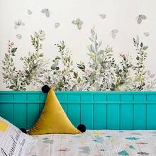 1pc Green Plant Vine Leaf Butterfly Wall Sticker, Home Decor Wall Decal For Living Room - Multicolor - View 4