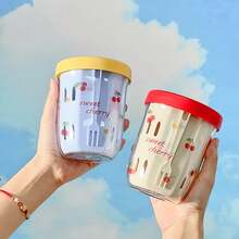 WORTHBUY Taza de ensalada de doble pared, contenedor de avena portátil a prueba de fugas con tenedor y, taza de fruta de drenaje, bonita taza de desayuno para estudiantes - Estilo A rojo - Ver 9