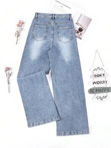 HIMARRI Elegantes jeans azules de mezclilla acampanados para mujer con detalles de estrellas, muy elásticos, largos y casuales. - Azul - Ver 5