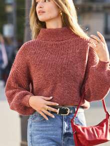 Suéter de punto de manga larga de moda para mujer, ajuste suave y holgado, nueva llegada de otoño/invierno - Rojo - Ver 5