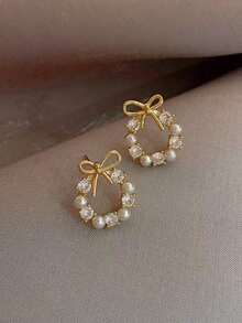 1 Pair Classic French Fashion Korean Style Earrings, Minimalist Delicate Faux Pearl Luxury Earrings - Multicolor - View 2