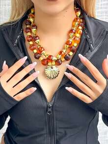 1pc Vintage Luxury Autumn/Winter Multilayer Beaded Necklace, Asymmetrical Design, Elegant Necklace Suitable For Women To Pair With Sweaters, Suitable For Parties And Gatherings, Great Gift For Friends And Family