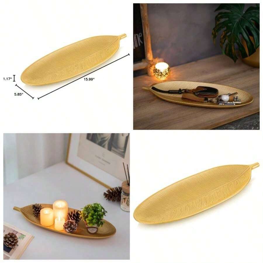 Leaf Wooden Decorative Tray: Leaf Shaped Wood Key Tray Decor Plate Bowl Candle