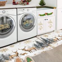 1 pièce Paillasson avec motif de renne de Noël, flocon de neige et sapin imprimé sur surface en fausse laine avec fond en TPR. Tapis de salle de bain, tapis de cuisine, tapis de buanderie, décoration de fête, décoration de maison, décoration de mariage, décoration de salle à manger