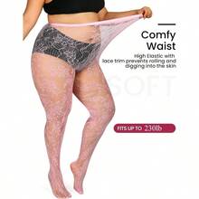Floral Lace Plus Size Tights High Waist Velvet Pantyhose Sunflower Fishnet Stockings Leggings - Hồng - Xem 5