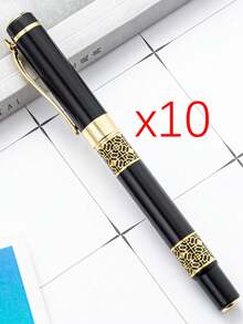 Customized Text Logo Metal Pearl Pen Set With Refill And Gift Box, High-End Business Pen, Groomsman Gift, Metal Hollow Carved Business Neutral Pen, Student Calligraphy Pen, Adult Business Office Wood Grain Signature Pen, Perfect Gift For Teachers, Parents, Friends, Groomsmen - Multicolor - View 14