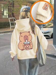 Áo nỉ giữ nhiệt in hình dành cho bé gái tuổi teen, ấm áp và thoải mái cho mùa thu/đông. - Màu be - Xem 8