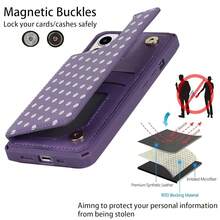 For IPhone 13 Pro Max Wallet Case With Card Slots Holder,Polka Dots PU Leather [Kickstand Feature][Wrist Strap] Double Magnetic Clasp Shockproof Flip Phone Cover - Purple{"Color_name":"F-Purple"} - 多色14 - 查看 5