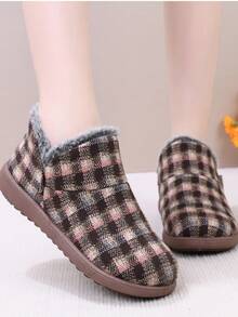 女式冬季毛绒内衬保暖舒适软底一脚蹬休闲保暖靴 - 咖啡棕 - 查看 4