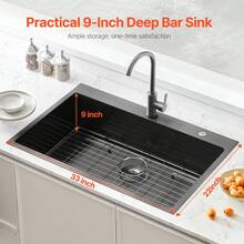 33 Inch Kitchen Sink Workstation, 304 Stainless Steel Top Mount Sinks, Drop-In Single Bowl Farmhouse Basin With Accessories, Household Dishwasher Sinks For RV, Prep Kitchen, And Bar (Black) - 33 Inches - View 2