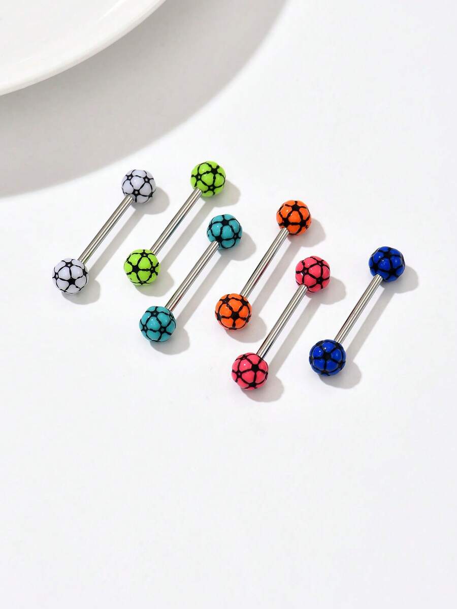 Piercing de língua de futebol 3D em cores doces, material hipoalergênico de aço inoxidável 316L, adequado para mulheres, uso diário, festivais, festas, casamentos, Natal, ótimo presente