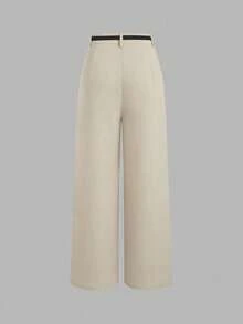 Straight Leg Casual Pants, Wide Leg Trousers Spring - Apricot - View 2