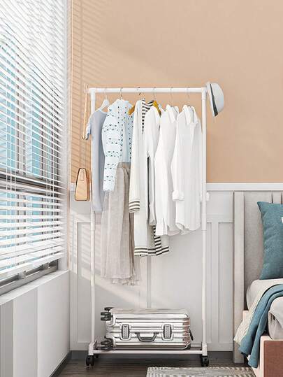 这款时尚的单层/双层衣柜配有滚轮和底座，适用于家庭、酒店、宿舍、客厅、卧室、阳台、玄关等场所。双杆设计（尺寸：57厘米*35厘米*120厘米，可悬挂6-8件衣物）易于拆卸。