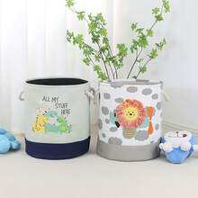 Große Cartoon Aufbewahrungskorb Boho Große Kapazität Cartoon Spielzeug Aufbewahrungskorb mit Deckel | Löwen- & Dinosaurier-Design, Stofforganizer für Spielzeug, Windeln und Wäsche, Regalkorb