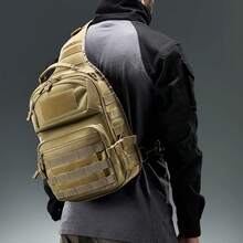 Military Tactical Crossbody Sling Bag One Strap Backpack 15L Black |   Fit 12 Inch Laptop, Molle, Travel, Hiking, Daily Use - Tan - Xem 2