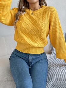Casual Basic Cable Knit Long Sleeve Pullover Sweater, Autumn/Winter