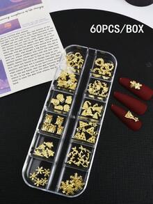 12 Grades, 60 Peças de Joias de Unhas de Natal, Joias de Unhas de Natal de Estilo Simples Misturadas em Vários Estilos, Incluindo Coroas, Flocos de Neve, Sinos, Alces, Árvores de Natal, Etc., Decoração de Unhas de Natal DIY Artesanato (Dourado) Decoração de Unhas - Multicolorido - Visão 8