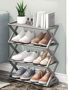 4-Tier Stackable & Foldable Plastic Shoe Rack - Space Saving X-Shaped Storage Organizer For Entryway, Hallway, Bedroom, Dorm, Easy Assembly, Durable Plastic Design, Black, Shoe Organizer - Multicolor - View 13