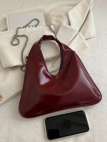 1 件绗缝按扣 PU 纯色复古软皮饺子单肩包，时尚拼布腋下包，新月形油蜡皮革大容量通勤休闲手提包，适合办公室、商务、约会、购物、旅行、送给女朋友、闺蜜、女性日常使用的礼物 - 酒紅色 - 查看 3