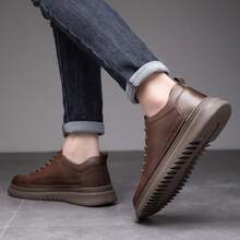 Fashion Casual Lace-Up Low-Top Sneakers For Men, Non-Slip Wear-Resistant Comfortable Daily Versatile Mens Shoes For Commute & Casual - 棕色 - 查看 9
