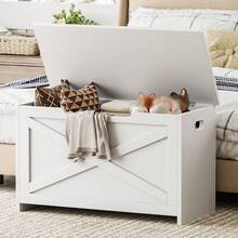 30" Storage Chest, Toy Box With  Safety Hinges, Lift Top Wooden Toy Chest, Storage Bench, For Living Room, Bedroom, Entryway - White - View 1