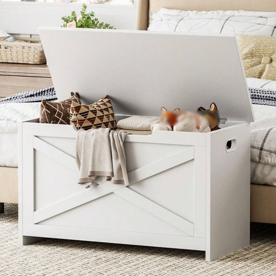 30" Storage Chest, Toy Box With  Safety Hinges, Lift Top Wooden Toy Chest, Storage Bench, For Living Room, Bedroom, Entryway - White - View 1