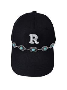 1pc Bohemian Hollow Oval Turquoise Hat Chain, Fashionable Versatile Decorative Chain, Suitable For Baseball Cap And Visor Hat Accessories