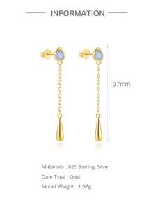 EleRunis 1Pair 925 Sterling Silver Opal Water Drop Tassel Flat Back Cartilage Helix Piercing Fine Jewelry For Daily Wear Wedding Party Engagement Anniversary Valentine's Day