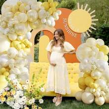 115件套黄色气球拱门套装，双层填充珍珠黄、浅黄、白色、透明气球，适用于新娘、婴儿派对、女孩生日、婚礼、订婚派对装饰 - 彩色 - 查看 5