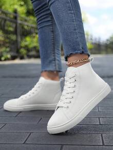 女士高帮运动鞋，经典高帮帆布鞋，系带女士时尚运动鞋 - 白色 - 查看 5