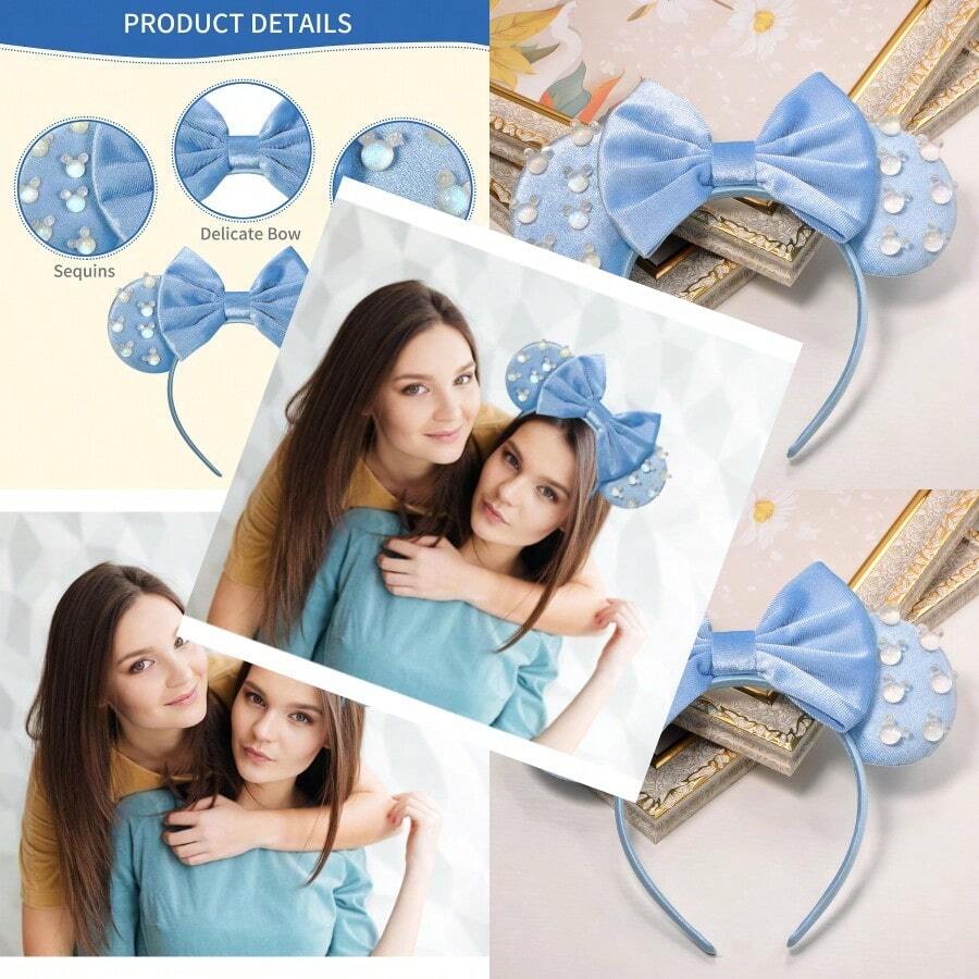 Eissya  Ears Headband Fashion Headband Hairtie Blue Pearl Medium