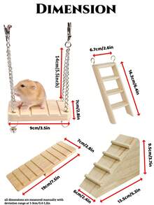 1件/2件/3件/4件木制仓鼠玩具套装 - 铃铛秋千、吊床、鹦鹉平台、梯子、跷跷板、吊桥、宠物笼景观配件 - 彩色 - 查看 12