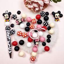 34/49pcs 3D Mickey, Stitch, Silicone Beads, Vibrant Colors, Flexible, Suitable For Crafts, Keychains, Pen Accessories, Christmas, Halloween, Autumn Home Decor