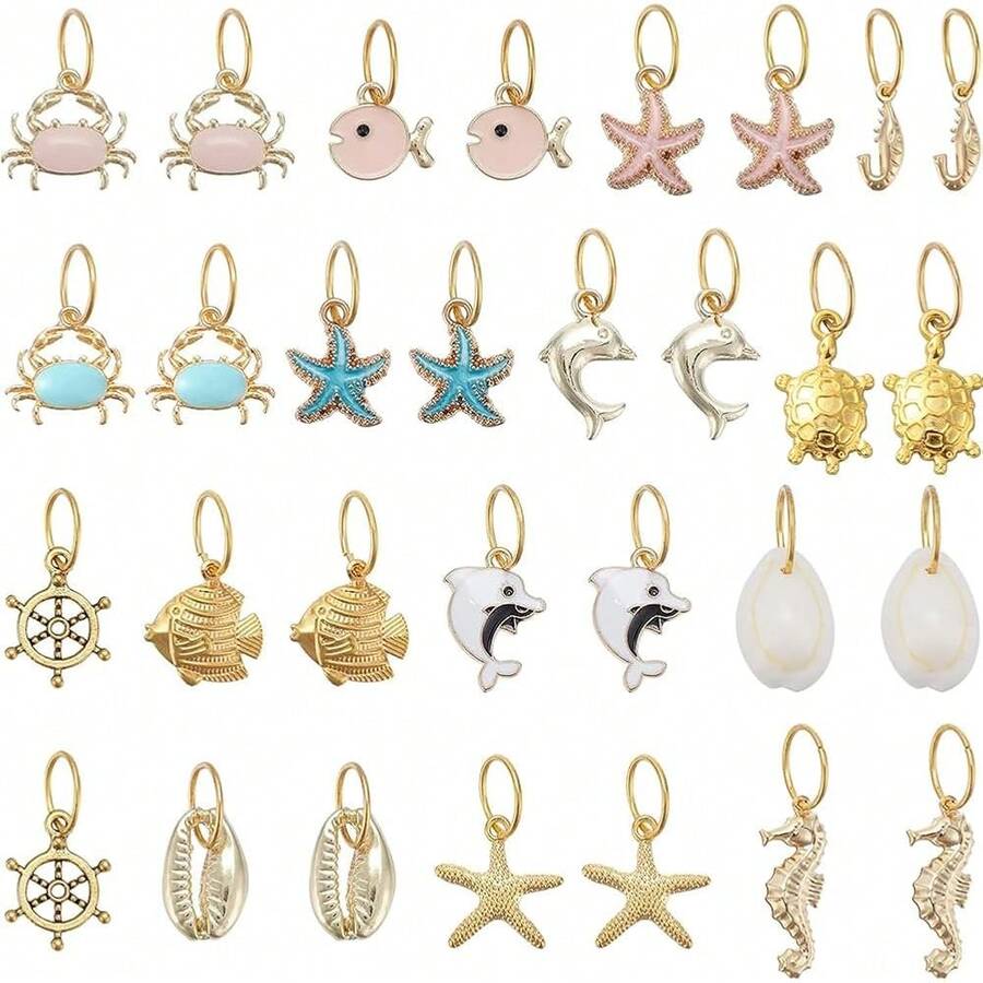 NBEADS 30 Pcs Ocean Theme Stitch Markers, Alloy Enamel Crochet Marker Charms Locking Stitch Ocean Hair Rings With Solid Ring Jewelry Pendant For Knitting Weaving Sewing Accessories Handmade Jewelry{"Color_name":"DolphinHelm"} - 海豚頭盔 - 查看 1