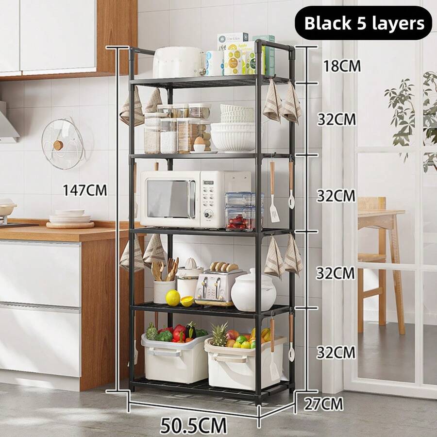 1pc Kitchen Storage Rack, Multi-Layer Countertop Organizer Shelf For Microwave, Rice Cooker, Fruit & Vegetable, Small Appliances, 2-5 Tiers, Black/White Optional - Multicolor - View 1