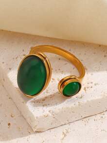 1 pieza Anillo ovalado de acero inoxidable de moda, adecuado para el uso diario de las mujeres - Multicolor - Ver 6