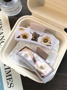 1 pezzo/2 pezzi Fermaglio per capelli a forma geometrica della serie cowgirl occidentale, accessorio per capelli casual da donna per raccolti, design a motivo di girasole e mucca, articolo versatile per autunno/inverno