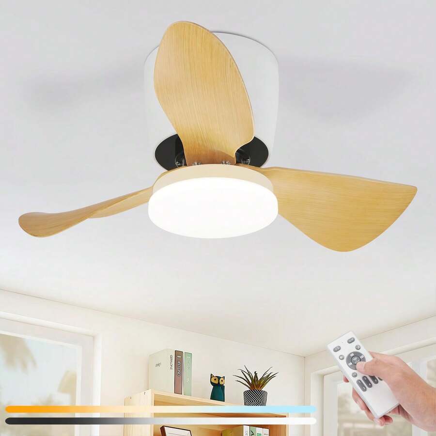 Glitzerlife 1/2 LED Ceiling Fan With Light, Quiet, Brown, 70cm, Dimmable, With Remote Control, Modern, 23W, Living Room Ceiling Lamp With Fan, Summer/Winter, 6-Speed Timer For Dining Room - Brown - View 1