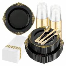 Black Plastic Plates Disposable - 175pcs Party Supplies For 25 Guests - 如圖/K - 查看 1