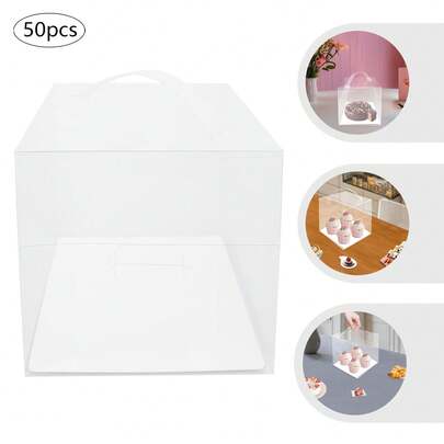 50PCS Clear Cake Box With Cake Boards, 4.33" X 4.33" X 4.33" Mini Cake Boxes With Handle, PET Bento Cake Box For Cakes Donuts Pies Cookies Wedding Birthday Party (13 * 13 * 13cm)